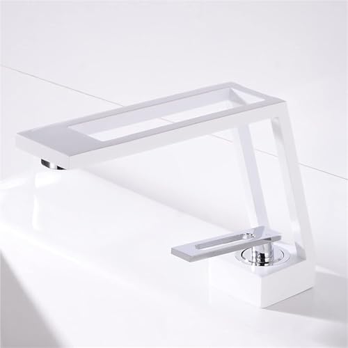 Quadratischer Spülbeckenhahn aus Messing mit Einhebelmischer und Einlochmontage Keramikventilkern Mischbatterie for heißes und kaltes Wasser for das Badezimmer(White) von POADGBCN