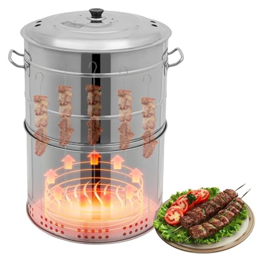 Rauchfreier Edelstahl Fassgrill tragbarer vertikaler 2 in 1 Holzkohlegrill robustes rundes Design for den Innen und Außenbereich von POADGBCN