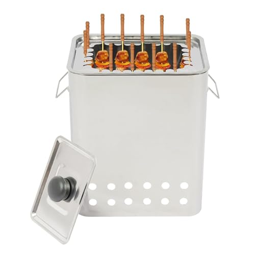 Rauchfreier Holzkohle Hängegrill aus Edelstahl 360°Drehspieß tragbarer Fassgrill for Camping Picknick Terrasse Hinterhof von POADGBCN