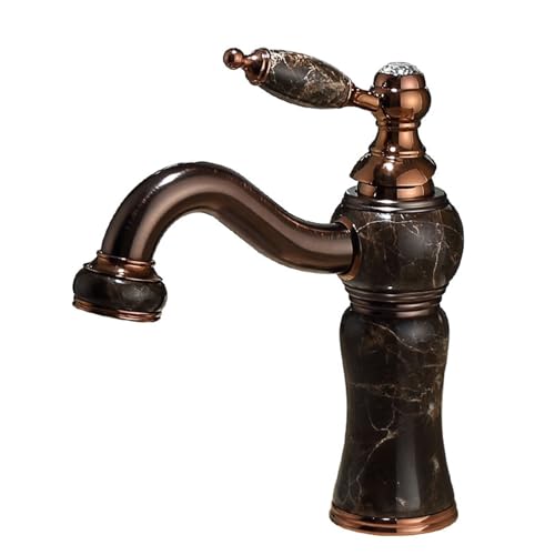Retro Einhebel Küchenarmatur for die Arbeitsplatteninstallation langlebiger Spültischhahn aus Messing mit gebogenem Auslauf for Waschtische(Coffee brown) von POADGBCN