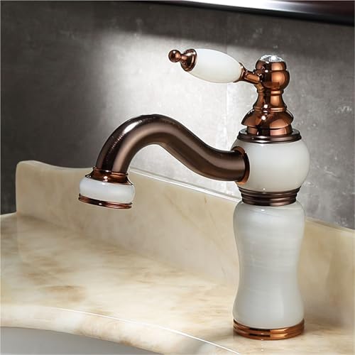 Retro Einhebel Küchenarmatur for die Arbeitsplatteninstallation langlebiger Spültischhahn aus Messing mit gebogenem Auslauf for Waschtische(White) von POADGBCN