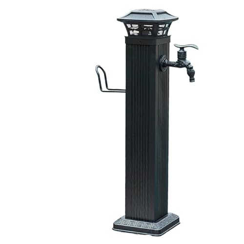 Robuster freistehender Wasserhahn mit LED Nachtlicht solarbetriebene frostfreie Wassersäule for den Außenbereich for den ganzjährigen Gebrauch(Black With Short Faucet,65.5cm) von POADGBCN