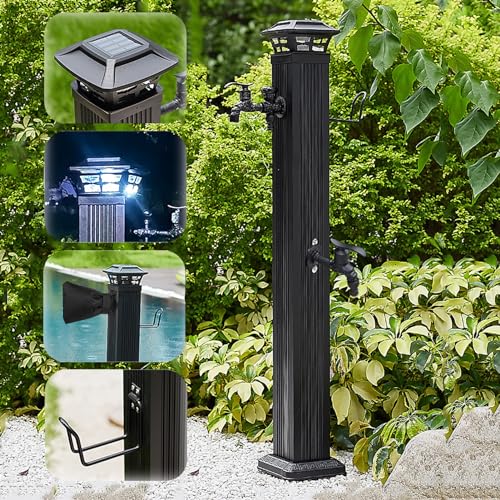 Robuster freistehender Wasserhahn mit LED Nachtlicht solarbetriebene frostfreie Wassersäule for den Außenbereich for den ganzjährigen Gebrauch(Black-two Holes Faucets-b,110cm) von POADGBCN