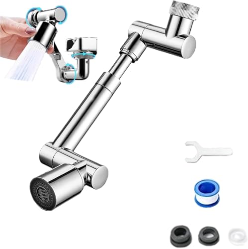 Rotierender Wasserhahn mit Roboterarm for Küchenspüle 1080°schwenkbares Universalmodell mit 1440° Wasserauslass 2 Gang Ausgabemodus(Silver*1) von POADGBCN