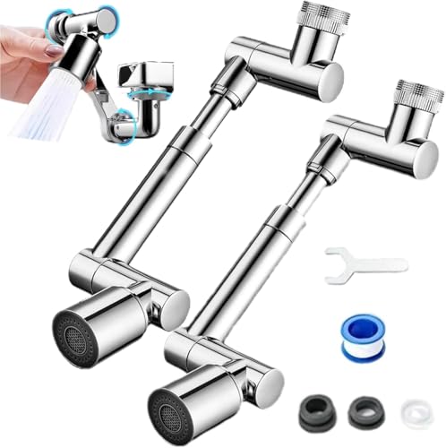 Rotierender Wasserhahn mit Roboterarm for Küchenspüle 1080°schwenkbares Universalmodell mit 1440° Wasserauslass 2 Gang Ausgabemodus(Silver*2) von POADGBCN