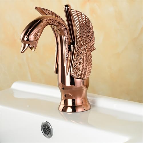 Schwanenförmiger Badezimmer Waschtischhahn Einhebelmischer for Warm und Kaltwasser Einloch Arbeitsplatteninstallation(Rose gold,Short) von POADGBCN