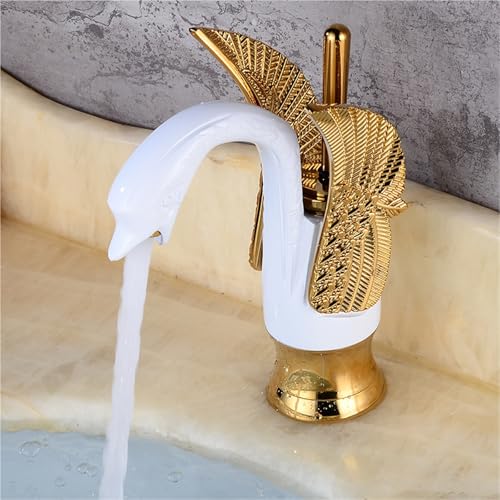 Schwanenförmiger Badezimmer Waschtischhahn Einhebelmischer for Warm und Kaltwasser Einloch Arbeitsplatteninstallation(White,Short) von POADGBCN