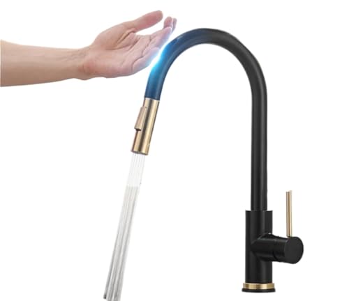 Smart Sensor Küchenarmatur mit Touch Steuerung Einhebel Spültischarmatur mit Induktion Dual Flow Modi mit Pull Down Sprüher(Black gold) von POADGBCN