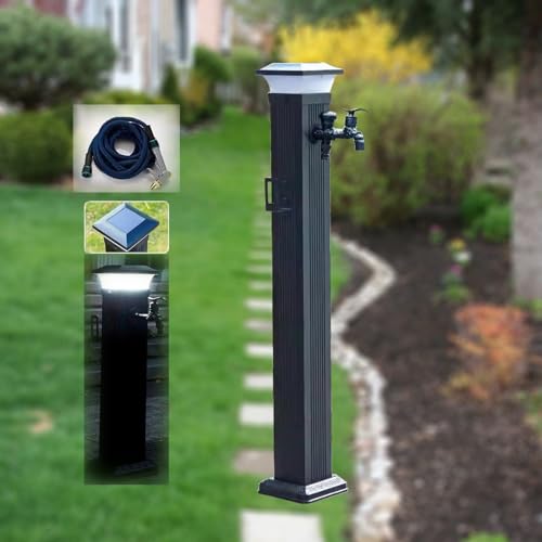 Solar LED Licht for den Außenbereich Wassersäule frostsicherer Gartenzapfhahn, angetriebenes Nachtlicht for den Gartenhof(With Dual Faucet+spray Gun,104CM) von POADGBCN