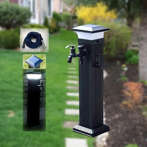 Solar LED Licht for den Außenbereich Wassersäule frostsicherer Gartenzapfhahn, angetriebenes Nachtlicht for den Gartenhof(With Dual Faucet+spray Gun,60CM) von POADGBCN