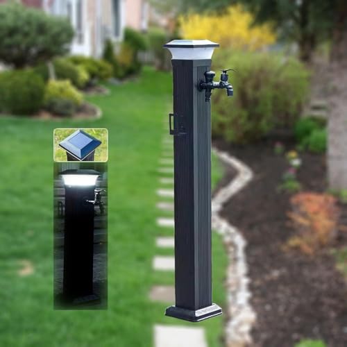 Solar LED Licht for den Außenbereich Wassersäule frostsicherer Gartenzapfhahn, angetriebenes Nachtlicht for den Gartenhof(With Dual Faucet,104CM) von POADGBCN