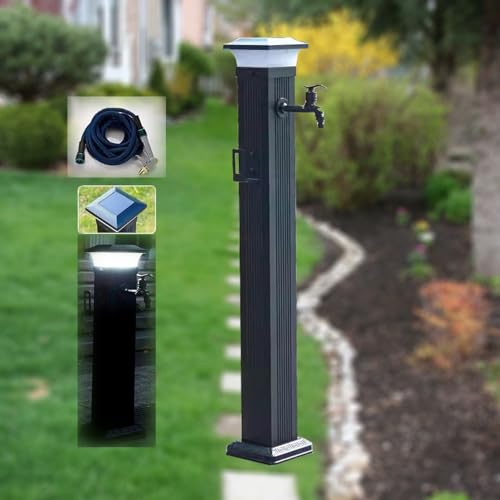 Solar LED Licht for den Außenbereich Wassersäule frostsicherer Gartenzapfhahn, angetriebenes Nachtlicht for den Gartenhof(With Long Faucet+spray Gun,104CM) von POADGBCN