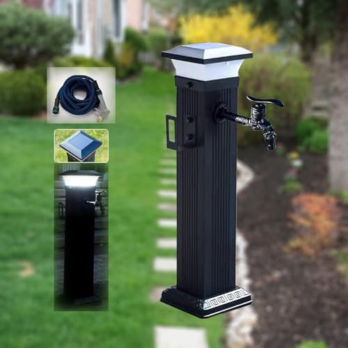 Solar LED Licht for den Außenbereich Wassersäule frostsicherer Gartenzapfhahn, angetriebenes Nachtlicht for den Gartenhof(With Long Faucet+spray Gun,60CM) von POADGBCN