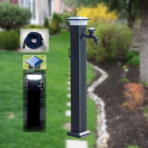 Solar LED Licht for den Außenbereich Wassersäule frostsicherer Gartenzapfhahn, angetriebenes Nachtlicht for den Gartenhof(With Short Faucet+spray Gun,104CM) von POADGBCN