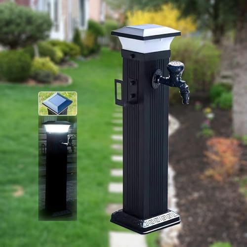 Solar LED Licht for den Außenbereich Wassersäule frostsicherer Gartenzapfhahn, angetriebenes Nachtlicht for den Gartenhof(With Short Faucet+spray Gun,60CM) von POADGBCN