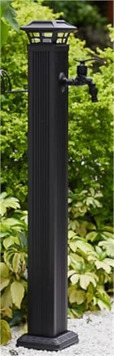 Solar Licht Wassersäule mit frostfreiem Außenwasserhahn freistehender Schlauchständer Bodenmontage-Wasserhahn for den ganzjährigen Einsatz(Black With Short Faucet,110cm) von POADGBCN
