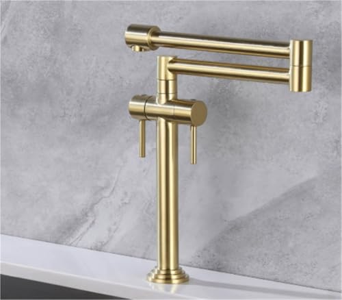 Topffüller Wasserhahn aus massivem Messing klappbarer Küchenhahn zur Wandmontage dehnbarer Wasserhahn mit Doppelgelenk-Design for die Küchenarbeitsplatte(Brushed gold) von POADGBCN