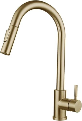Touch Küchenspülenarmatur mit ausziehbarer Brause 2 Wassermodi Einhebel Sensorhahn aus Edelstahl 304(Brushed Gold) von POADGBCN