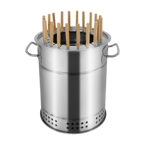 Tragbarer Edelstahl BBQ Fassgrill Smoker 2 in 1 Holzkohlegrill mit Zubehör for Camping Picknicks Partys Strand(Large) von POADGBCN