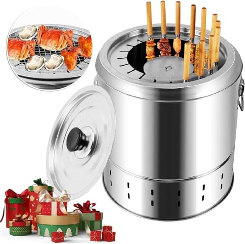 Tragbarer Holzkohlefass BBQ Grill rauchfreier Hängeofen multifunktionaler Grill for drinnen und draußen for Camping Hinterhof Tailgating(28pcs) von POADGBCN