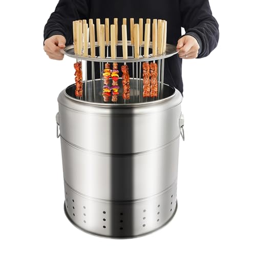 Tragbarer kleiner rauchfreier Holzkohle Fassgrill Edelstahl BBQ Kebab Bratenofen for Reisen Camping Kochen im Freien BBQ(Large) von POADGBCN
