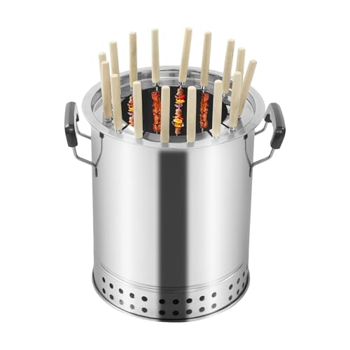 Tragbarer kleiner rauchfreier Holzkohle Fassgrill Edelstahl BBQ Kebab Bratenofen for Reisen Camping Kochen im Freien BBQ(Small) von POADGBCN