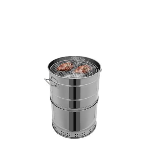 Tragbarer rauchfreier Grill Holzkohle Fassgrill großer 360°Rauchfreier Grill aus Edelstahl mit mehreren Clips for unterwegs von POADGBCN