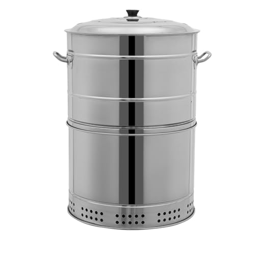 Tragbarer rauchfreier Holzkohlegrill aus Edelstahl 360°Braten Kebab Grillofen mit großer Kapazität for Camping Picknick(Round-2) von POADGBCN