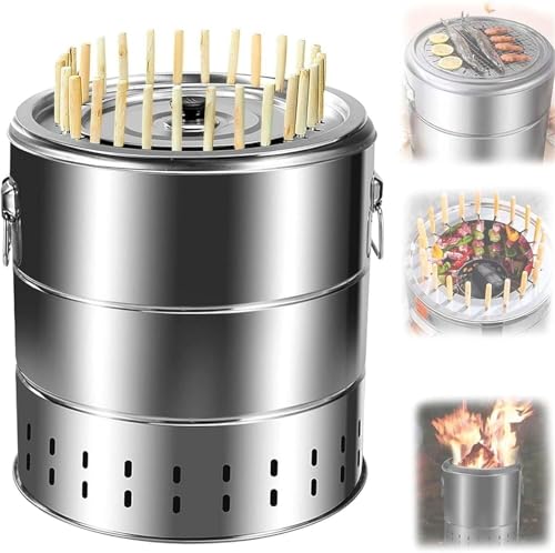 Tragbarer rauchfreier Holzkohlegrill aus Edelstahl kompakter Kebab Fassgrill for Indoor Outdoor Camping Wandern Tailgating von POADGBCN