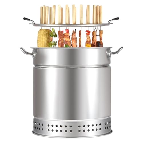 Tragbarer vertikaler Holzkohle Räuchergrill rauchfreier Hängeofen Edelstahl Fass Split Ofen mit 360° Rösten(Small) von POADGBCN