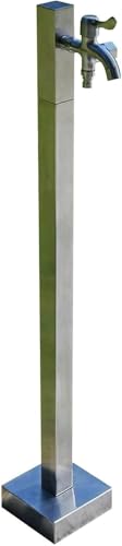 Vertikale quadratische Wassersäule aus Edelstahl 304 for den Außenbereich mit Doppelhahn Frostschutzhydrant for Rasen Garten Bewässerung(Silver,72cm/28in) von POADGBCN