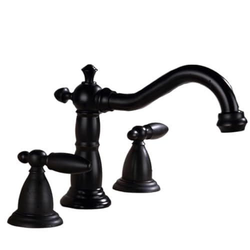 Vollkupfer Waschtischarmatur Set mit Doppelgriff Warm und Kaltwassermischer for Doppelloch Waschbecken langlebige Konstruktion(Black) von POADGBCN