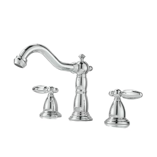 Vollkupfer Waschtischarmatur Set mit Doppelgriff Warm und Kaltwassermischer for Doppelloch Waschbecken langlebige Konstruktion(Silver) von POADGBCN