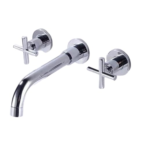 Wandmontierte Badezimmerarmaturen for Waschbecken moderner Doppelgriffhahn mit wassersparendem Design(Silver) von POADGBCN