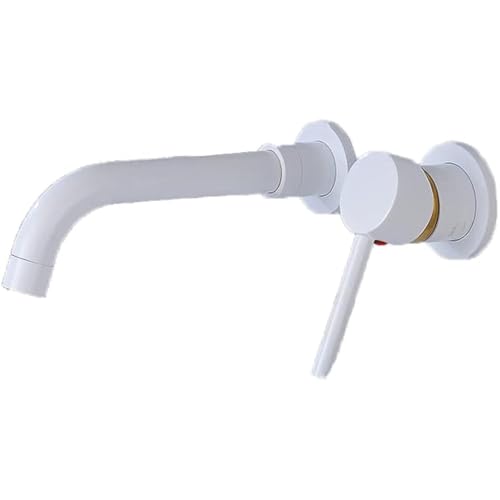 Wandmontierter Badezimmerhahn aus massivem Messing mit einem Griff und 360° schwenkbarem Auslauf Wasserfall Waschtischarmatur(White) von POADGBCN