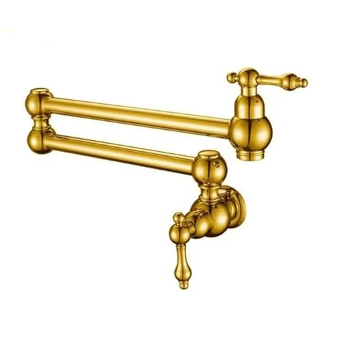Wandmontierter einzelner Kaltwasser Spültischhahn kompakter Messing Drehhahn mit Doppelschalter und klappbarem Auslauf(Gold) von POADGBCN