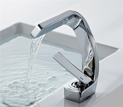 Waschbeckenarmatur aus Messing mit Warm und Kaltwassermischer Einhebel Waschtischarmatur for moderne Badezimmer(Silver) von POADGBCN