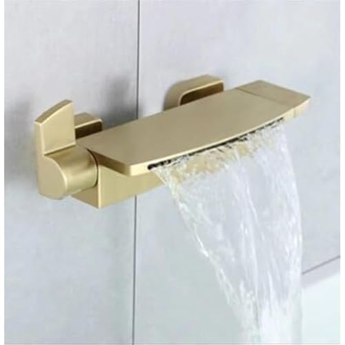 Wasserfall Badewannenarmatur mit Duschset Wandmontage Badewannen Duschmischbatterie mit Doppelsteuerung for moderne Badezimmer(Brushed gold) von POADGBCN
