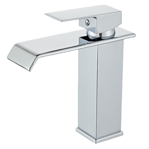 Wasserfall Waschtischarmatur aus Edelstahl moderne Badezimmer Einhebelmischer mit Warm und Kaltwasserhahn(Silver) von POADGBCN
