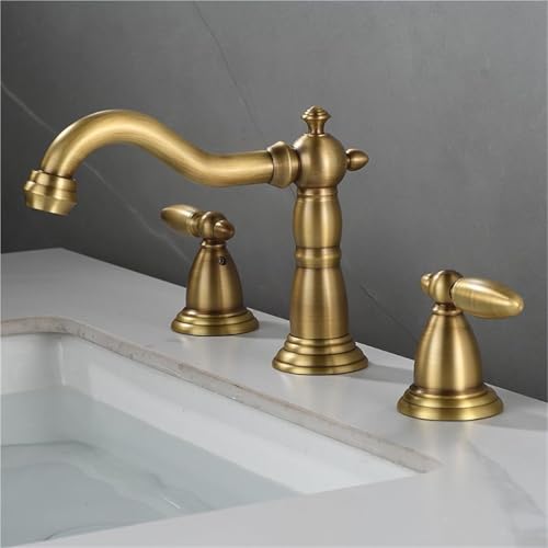 Weit verbreiteter Badezimmerhahn mit Dreilochmontage Mischbatterie for heißes und kaltes Wasser for Waschbecken und Badewanne(Antique Gold) von POADGBCN