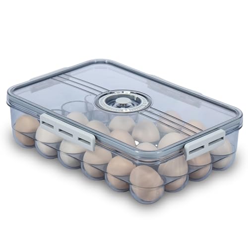 18/24 Zählen Sie Eierhalter für Kühlschrank Clear Egg Organizer Lagerbehälter Stapelbarer Eierlager mit Zeitskala und Deckel für Heimküchenschrank Eierbehälter für den Kühlschrank von POAIELA