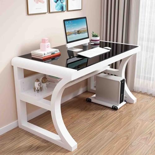 Computertisch mit Ablagefächern, Tisch mit Platte aus gehärtetem Glas und Metallgestell, für den Heimarbeitsplatz(Style 2,80cm) von POAYDHC