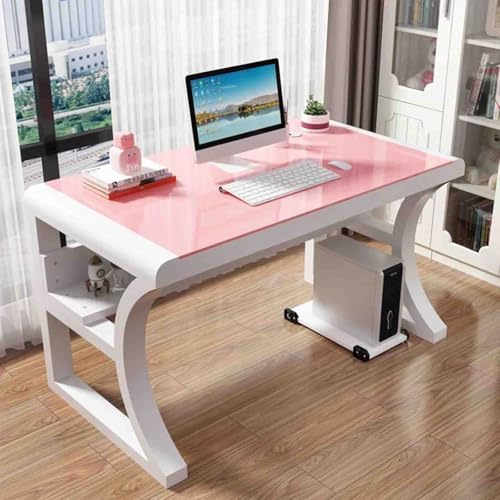Computertisch mit Ablagefächern, Tisch mit Platte aus gehärtetem Glas und Metallgestell, für den Heimarbeitsplatz(Style 3,80cm) von POAYDHC