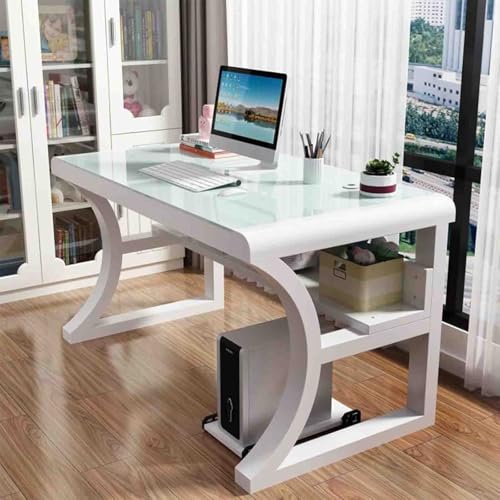 Computertisch mit Ablagefächern, Tisch mit Platte aus gehärtetem Glas und Metallgestell, für den Heimarbeitsplatz(Style 4,80cm) von POAYDHC