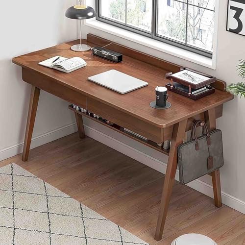 POAYDHC Heimbüro-Schreibtisch mit Schubladen und Massivholzbeinen, Schreibtisch/PC-Arbeitstisch mit Ablage, für Schlafzimmer/Wohnzimmer(Brown,100X55X82cm) von POAYDHC