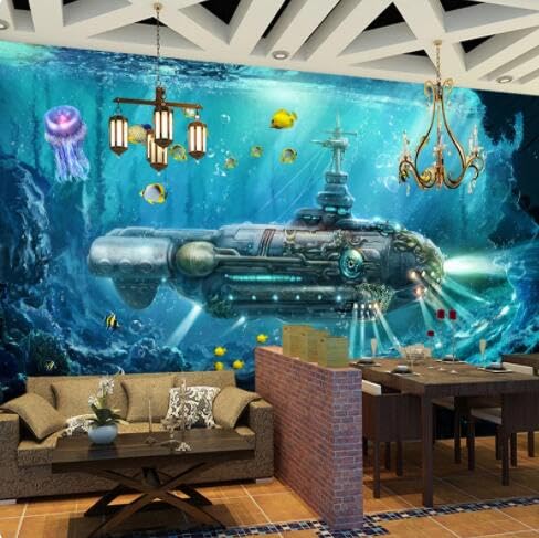 Benutzerdefinierte 3D Fototapete U-Boot Unterwasserwelt Wanddekor Wandbild Wohnzimmer Schlafzimmer Kinderzimmer 3D Wandbilder Tapete-200Cmx140Cm von POCHY
