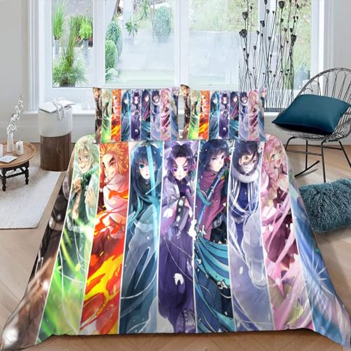 POCHY 2 teilig Bettwäsche, Demon Slayer Cosplay Bettwäsche 135x200, Bettbezug 135 x 200 cm, Set of 2 with Pillowcases, Bettwäsche-Sets 135 x 200 cm, Made of Microfibre with Zip, Soft and Non-Iron von POCHY