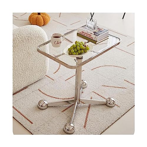 POCHY Beistelltische Couchtisch, quadratischer Beistelltisch aus Glas, Sofatisch, Mitteltisch, höhenverstellbarer Kleiner mobiler Snacktisch auf Rollen, Beistelltisch Praktisch schön von POCHY