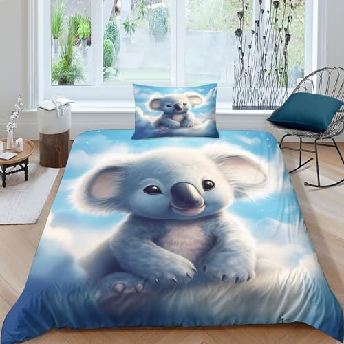 POCHY Niedlicher Koala 3D Bettbezug Set Mit Kissenbezug, Bettwäsche Set, Modisch Bettbezüge Mikrofaser Bettbezug Mit Reißverschluss Single（135x200cm） von POCHY