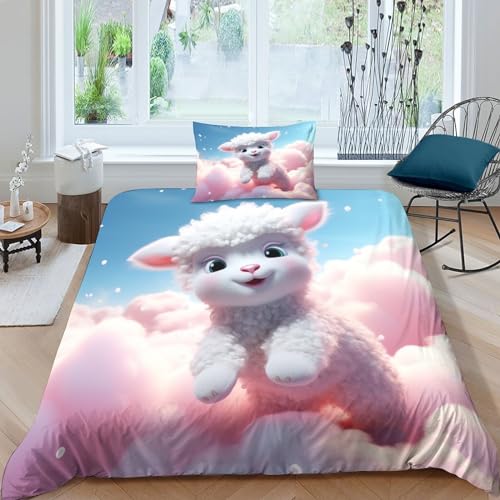 POCHY Niedliches Schaf Jungen Teenager Bettbezug Set Modern Bettwäsche Dekorativ Betten Set Polyester Für Kinder Männer Bettbezüge Single（135x200cm） von POCHY